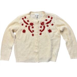 Pepaloves Women’s Cream Cardigan with Red Floral Embroidery